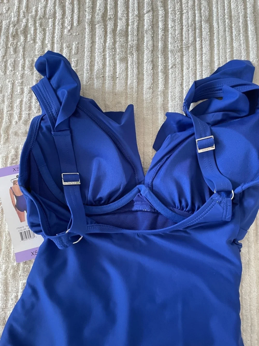 DKNY Girls' Cobalt Blue Ruffle One-Piece Swimsuit - Picture 3 of 6
